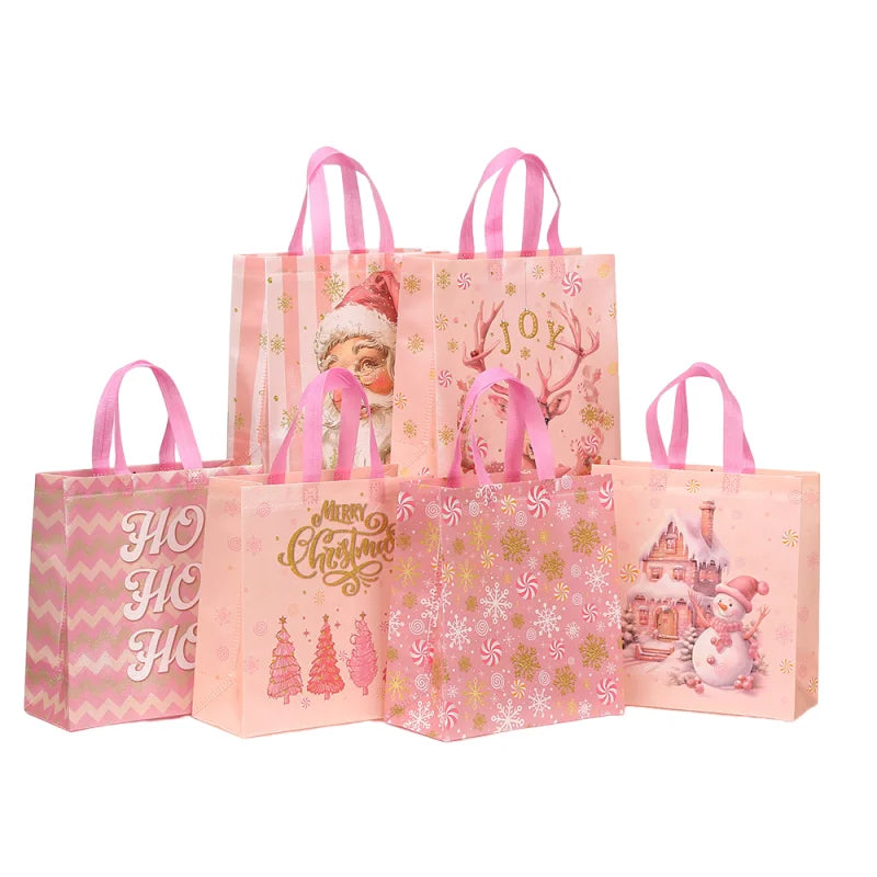 Pink Christmas Snowflake Non-Woven Gift Bag – Foldable & Reusable