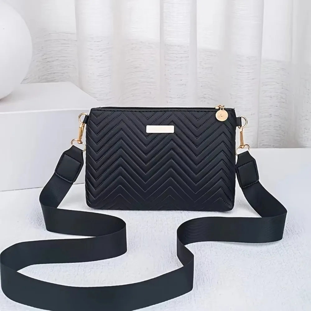 Quilted Women's Crossbody Bag – Wave Pattern PU Shoulder Purse