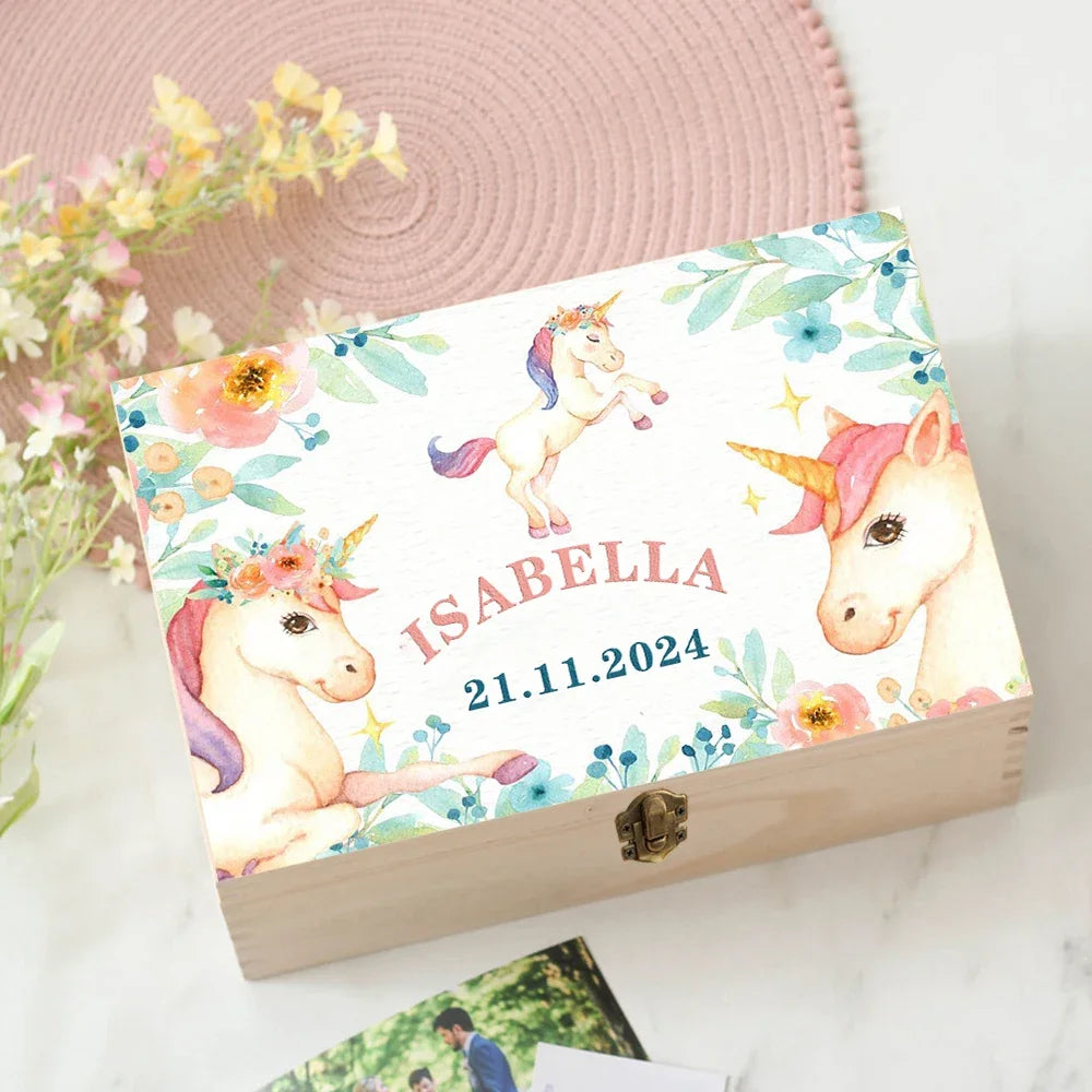 Personalized Unicorn Wooden Baby Memory Keepsake Box