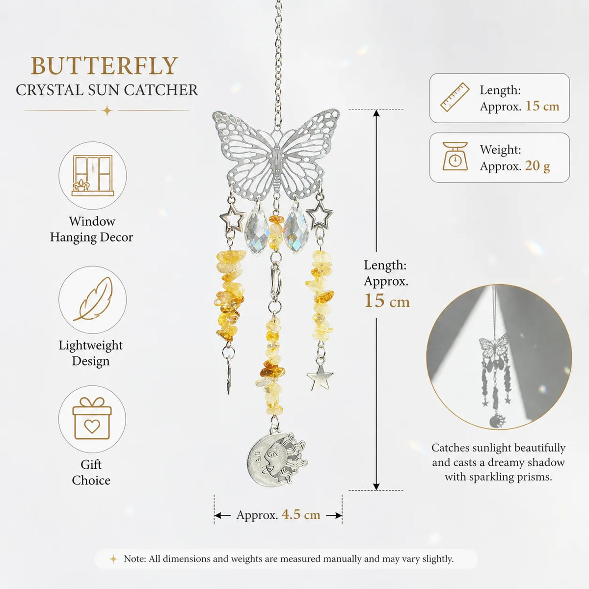 Butterfly Crystal Sun Catcher – Gemstone, Moon & Star Charms