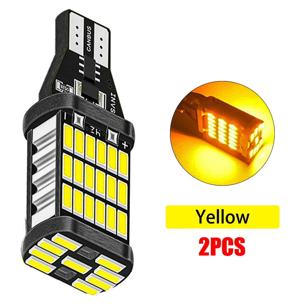 2PCS T15 LED Bulbs W16W 45-SMD 6000K Car Reverse Backup Light