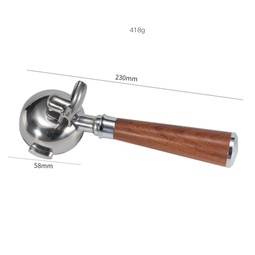 58mm Bottomless Portafilter – Wood Handle Stainless Steel