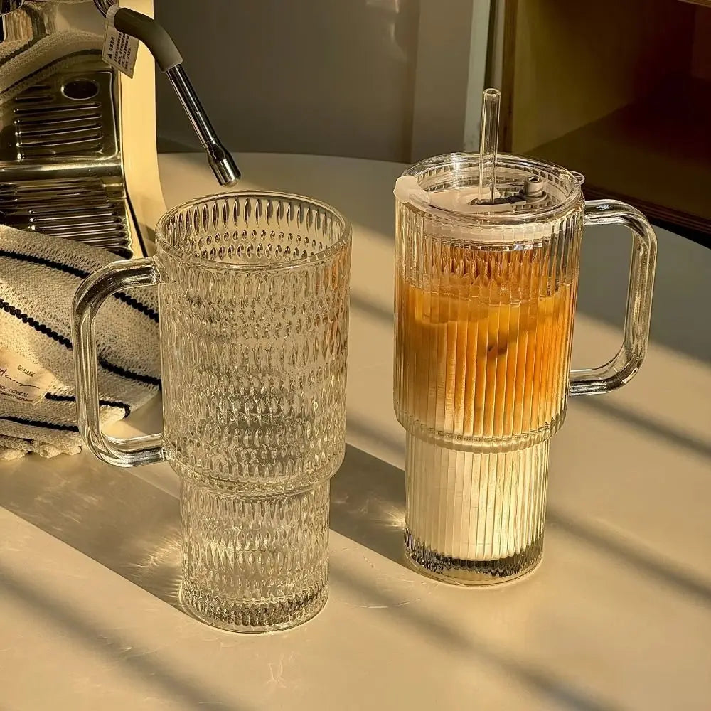 600ml Glass Tumbler Cup with Handle, Straw & Sealed Lid