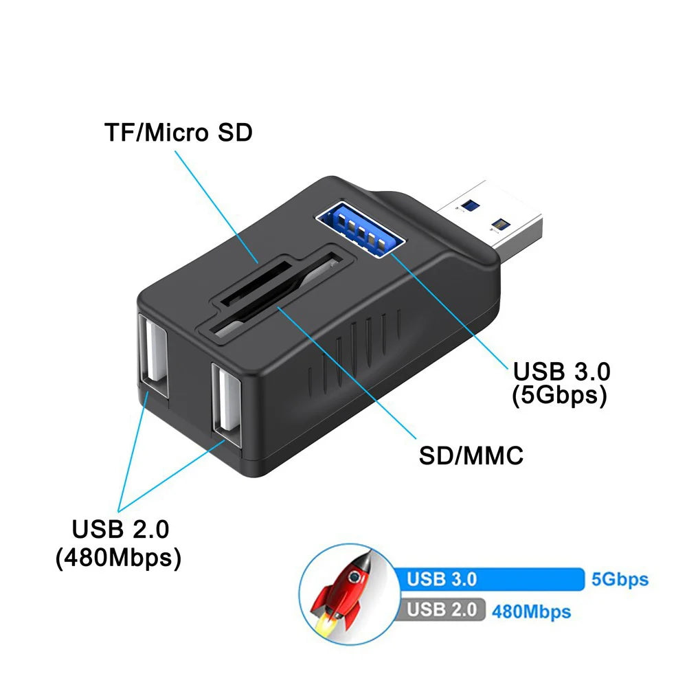 USB 3.0 Hub 5-Port Splitter with TF/SD/MMC Card Reader