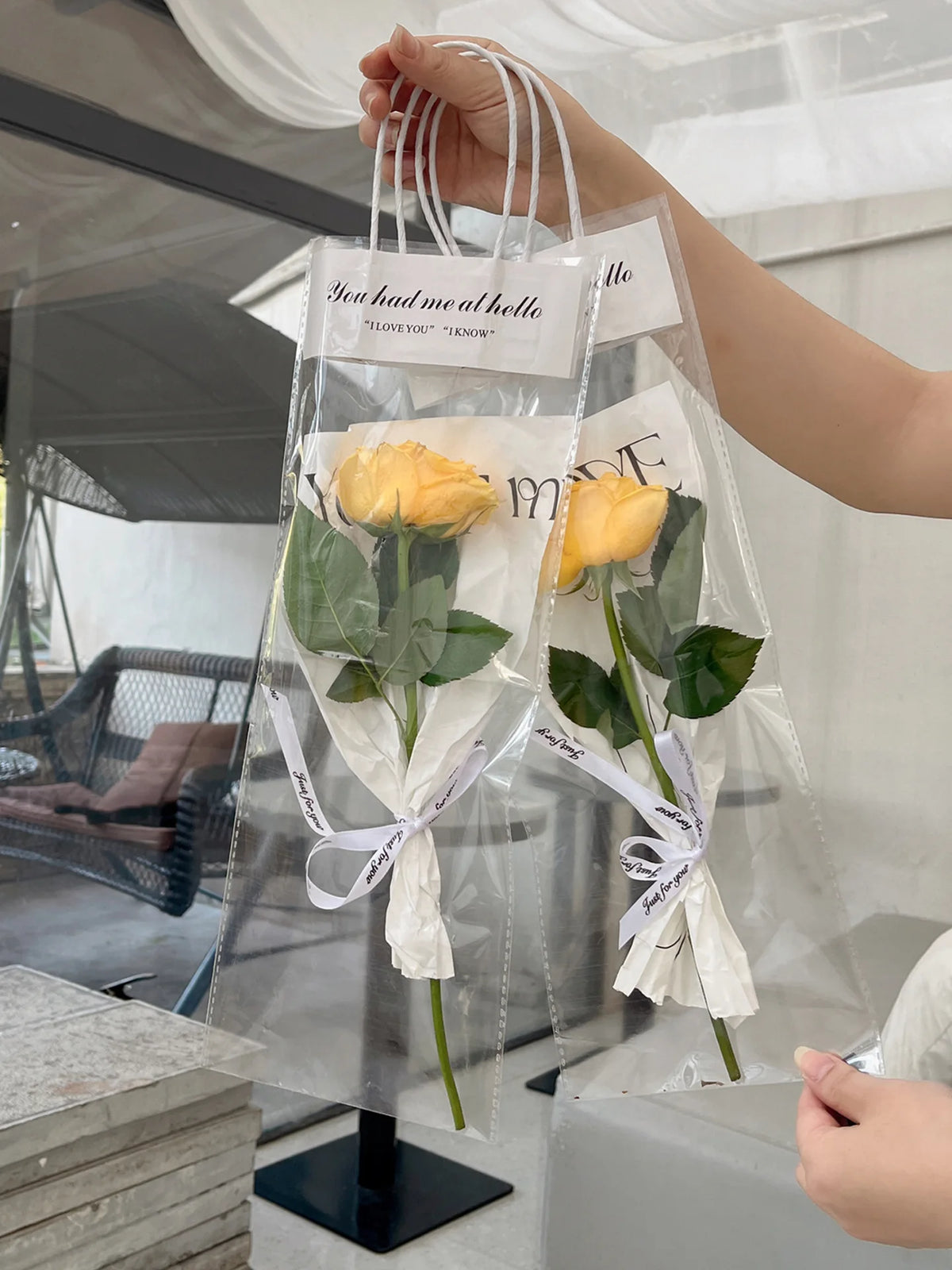 10-Pack Transparent Flower Bouquet Gift Bags | PVC Tote