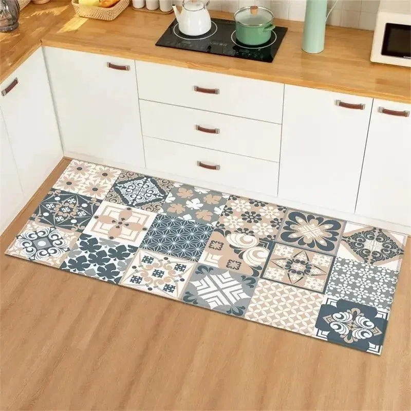 Waterproof Anti-Slip Kitchen Floor Mat – Floral Polyester Rug