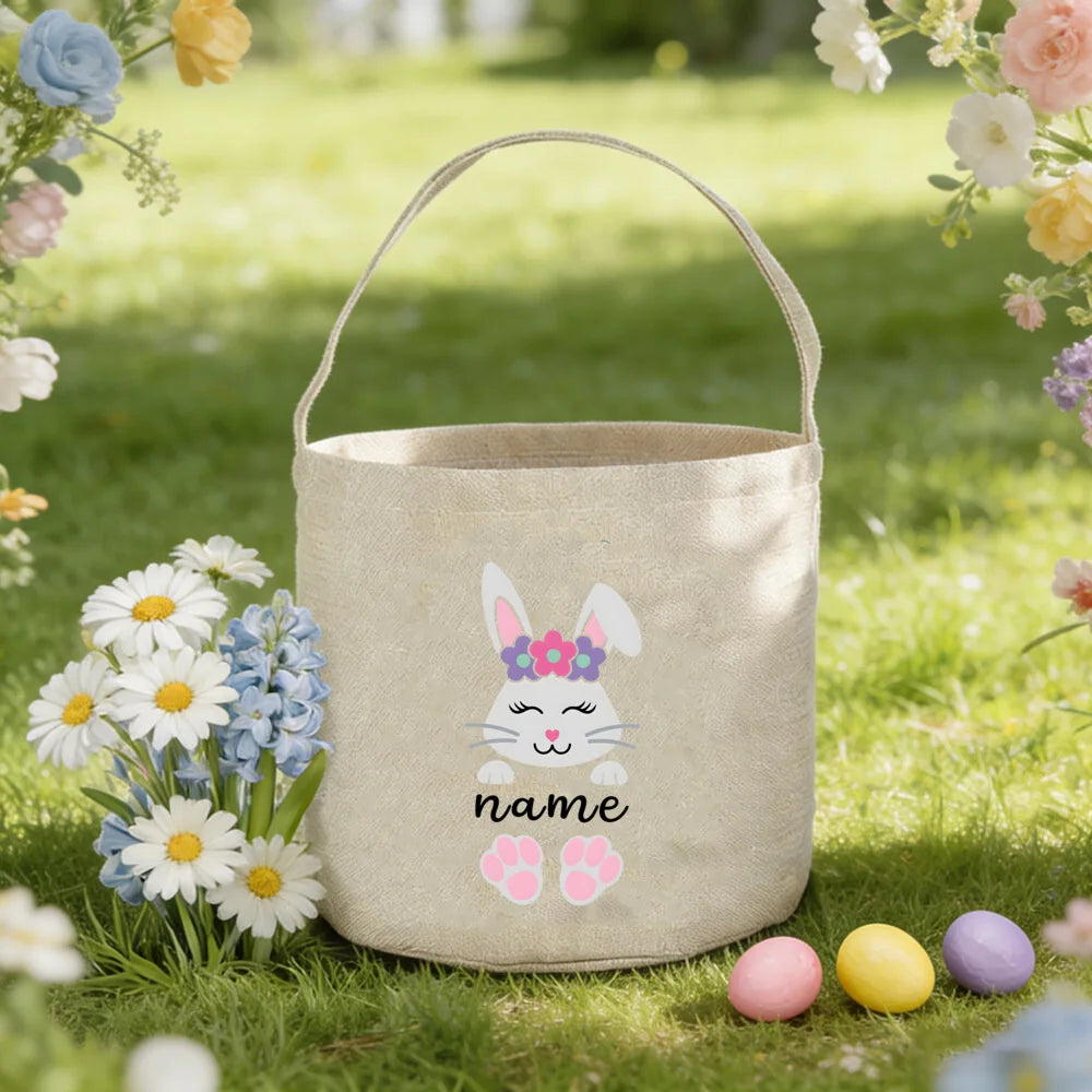 Personalized Easter Tote Bag – Custom Bunny Name Kids Basket