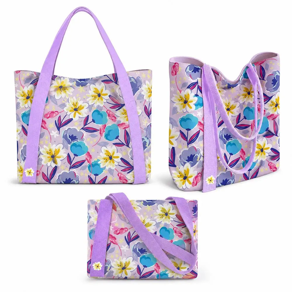 Floral Canvas Tote Bag – Large Reusable Shoulder Bag for Women