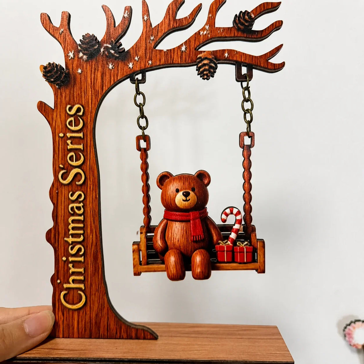 Wooden Santa Crescent Swing Christmas Tabletop Ornament
