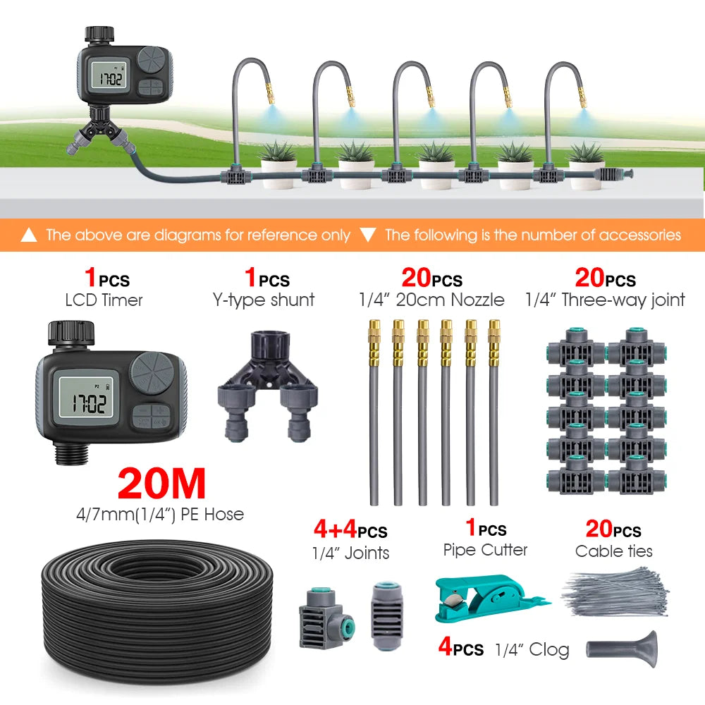 Smart LCD Garden Water Timer & Mist Spray Cooling Kit