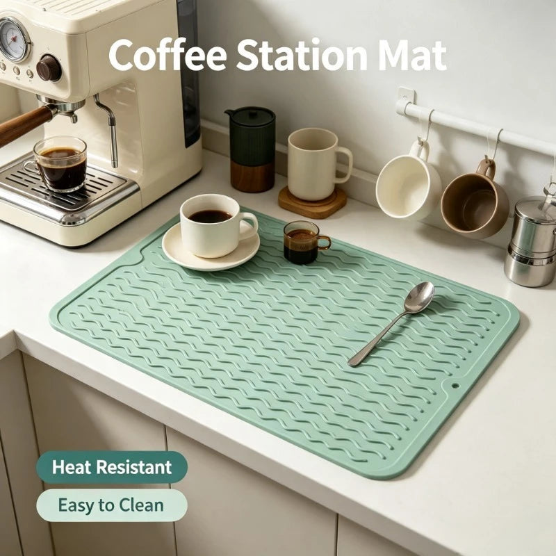 Silicone Dish Drying Mat – Heat-Resistant Wave Kitchen Pad