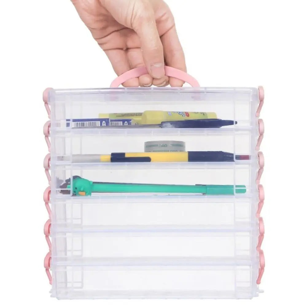 Multi-Layer Stackable Transparent Pencil Case – Marker & Brush Box