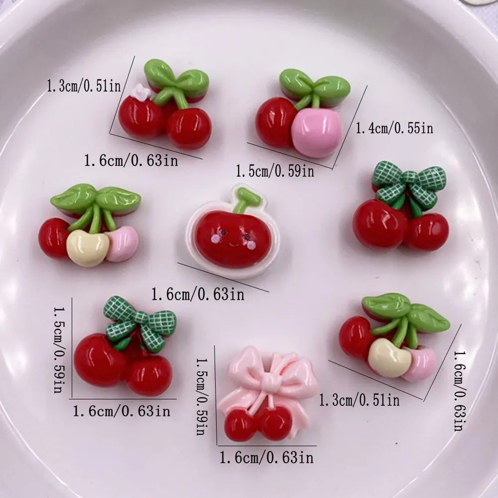 24pcs Kawaii Bow Cherry Resin Flatback Cabochons – DIY Crafts