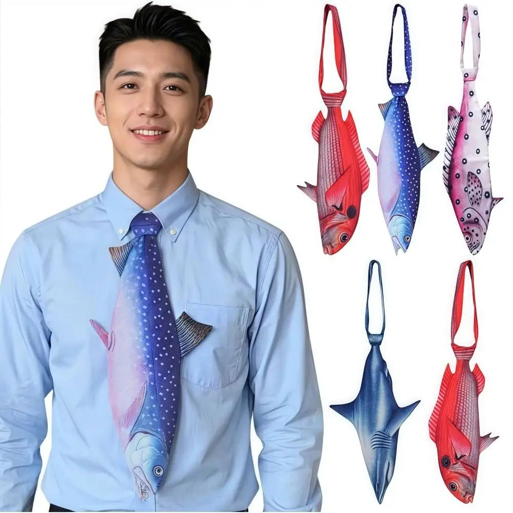 3D Fish Novelty Necktie – Satin Animal Pattern Tie