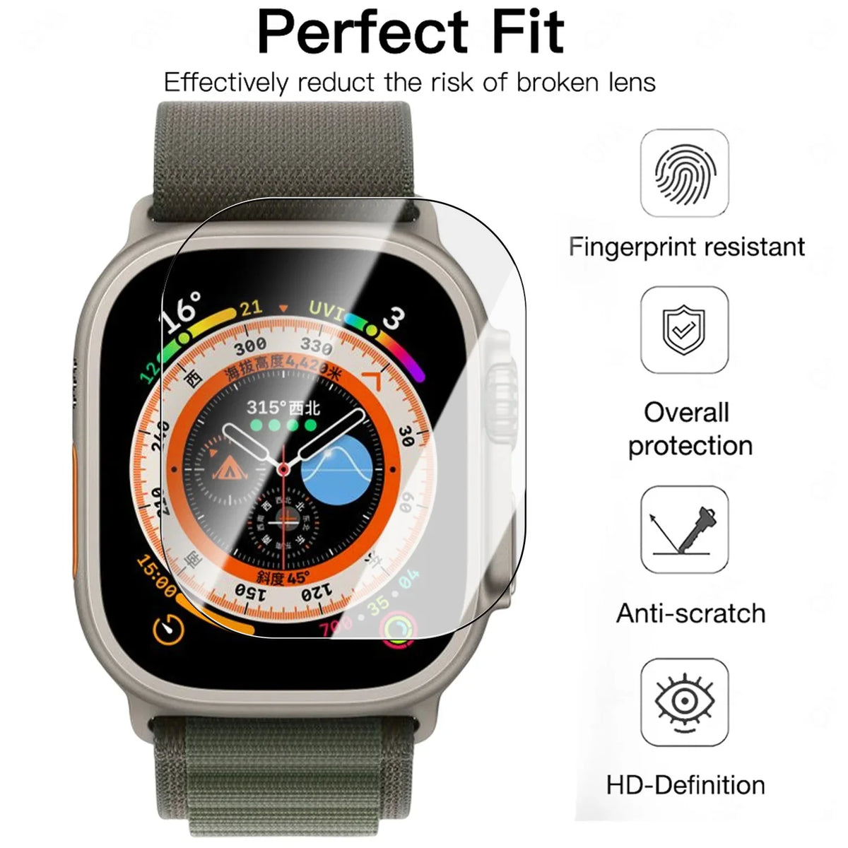 Apple Watch Ultra 1/2/3 Tempered Glass Screen Protector