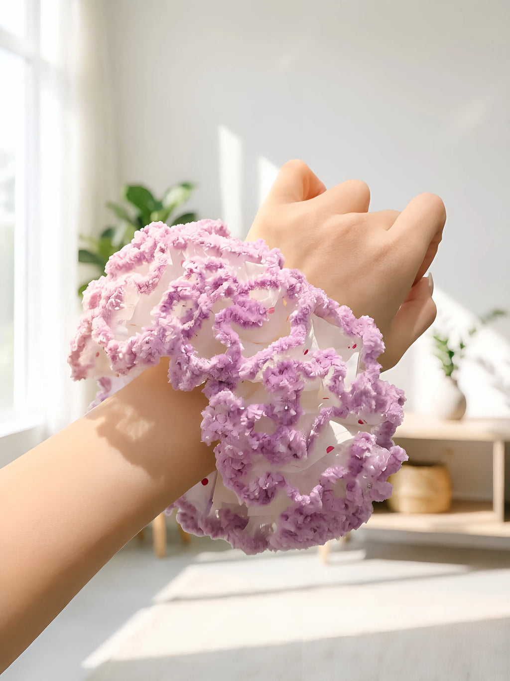Cream Lace Embroidered Hydrangea Ribbon Hair Bow for Girls