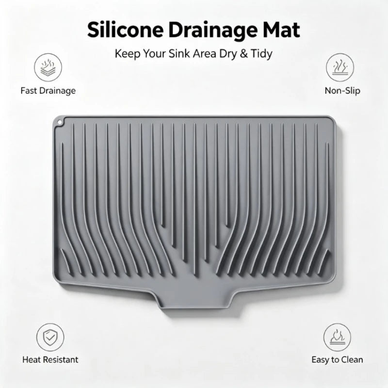 Silicone Inclined Drainage Drying Mat – Kitchen Sink & Counter