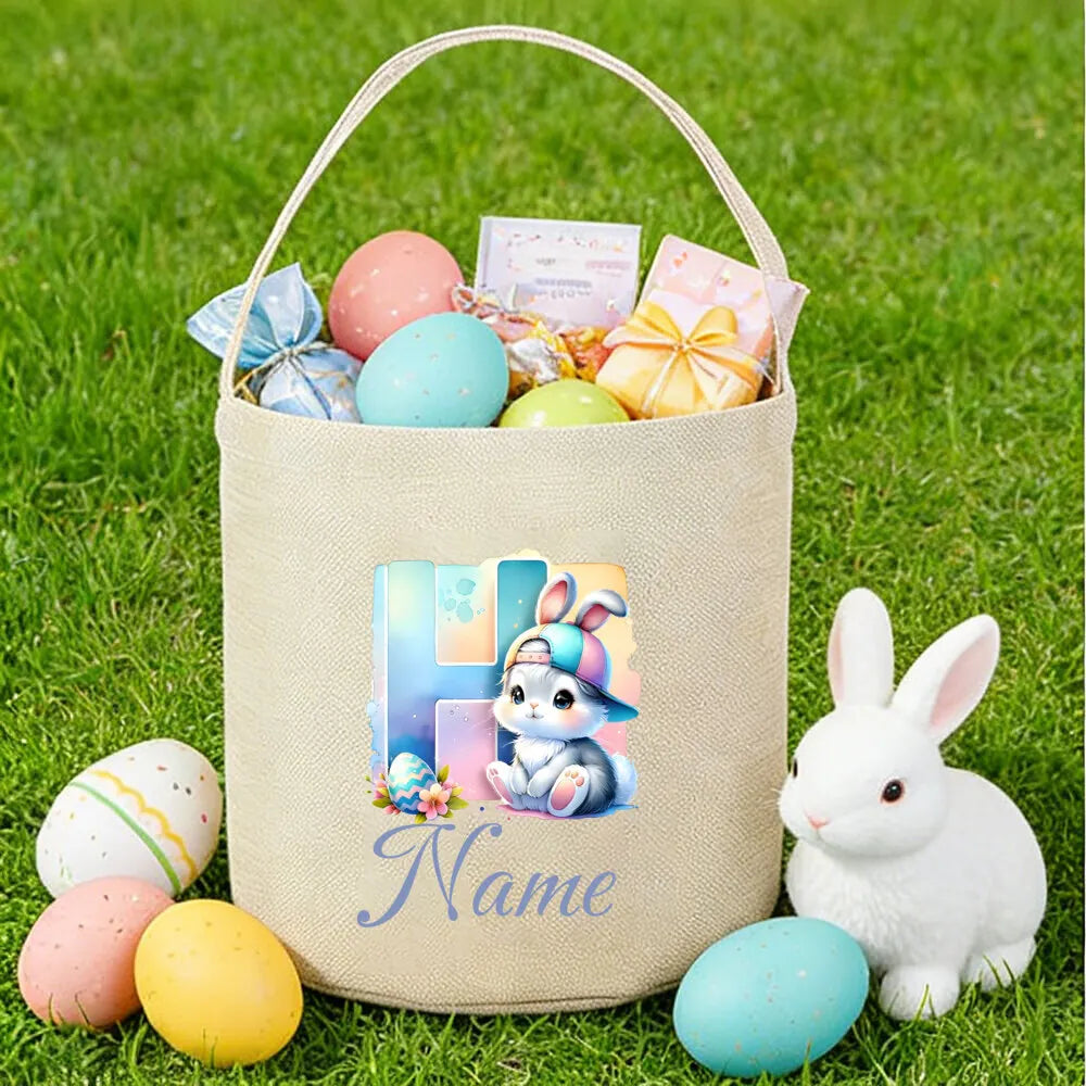 Personalized Bunny Easter Basket for Kids – Custom Name Bag
