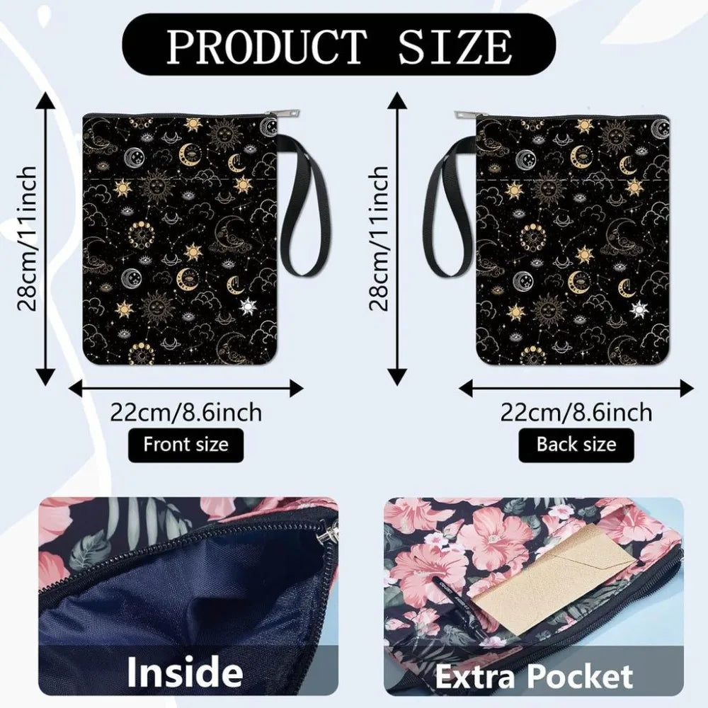 Washable Fabric Book Sleeve with Zipper – Flower Leaf Design