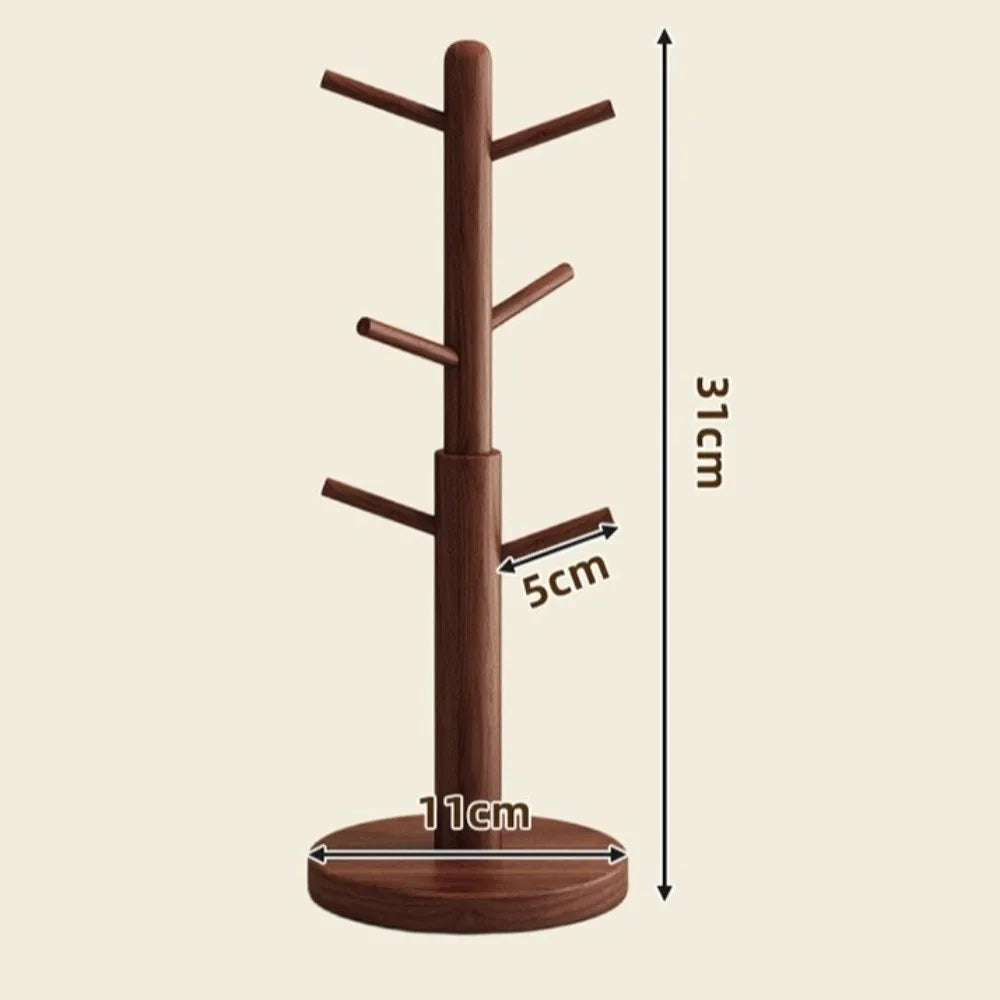 Wooden Tree Mug Rack – 6-Hook Coffee Cup Holder & Organizer