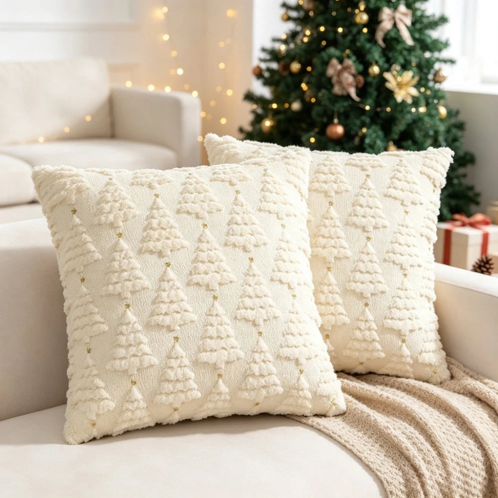 VIKAMA 3D Fluffy Christmas Tree Throw Pillow Cover | Xmas Decor
