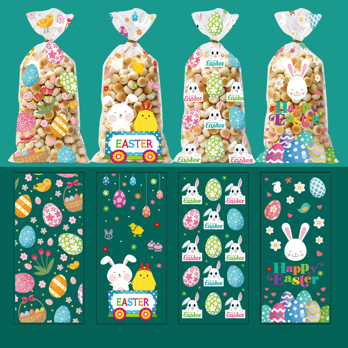 50-Pack Easter Candy Bags – Bunny, Chick & Egg Gift Bags
