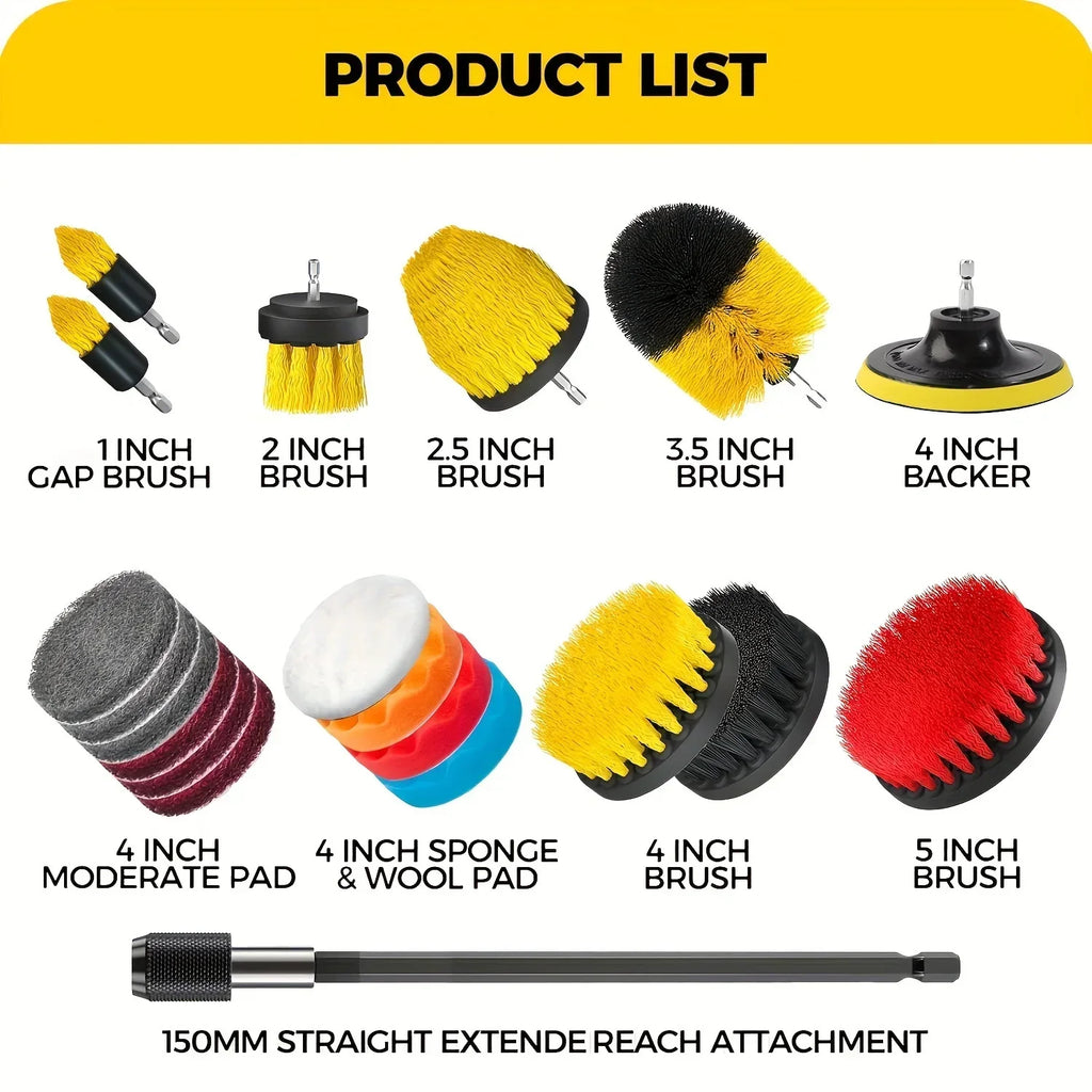7-Piece Drill Brush Attachment Set with Extension Pole