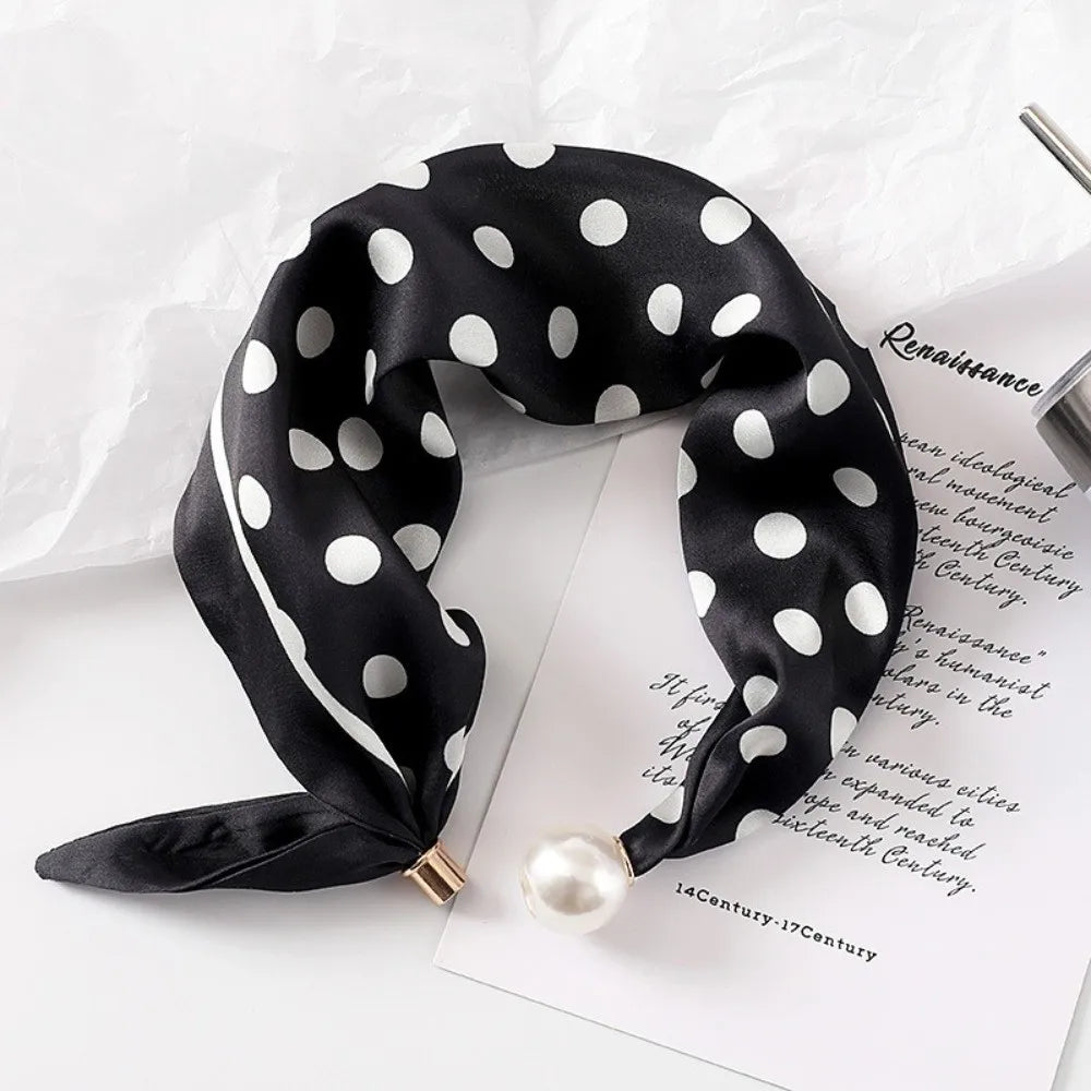 Pearl Buckle Printed Neck Scarf – Lightweight Women's Neckerchief