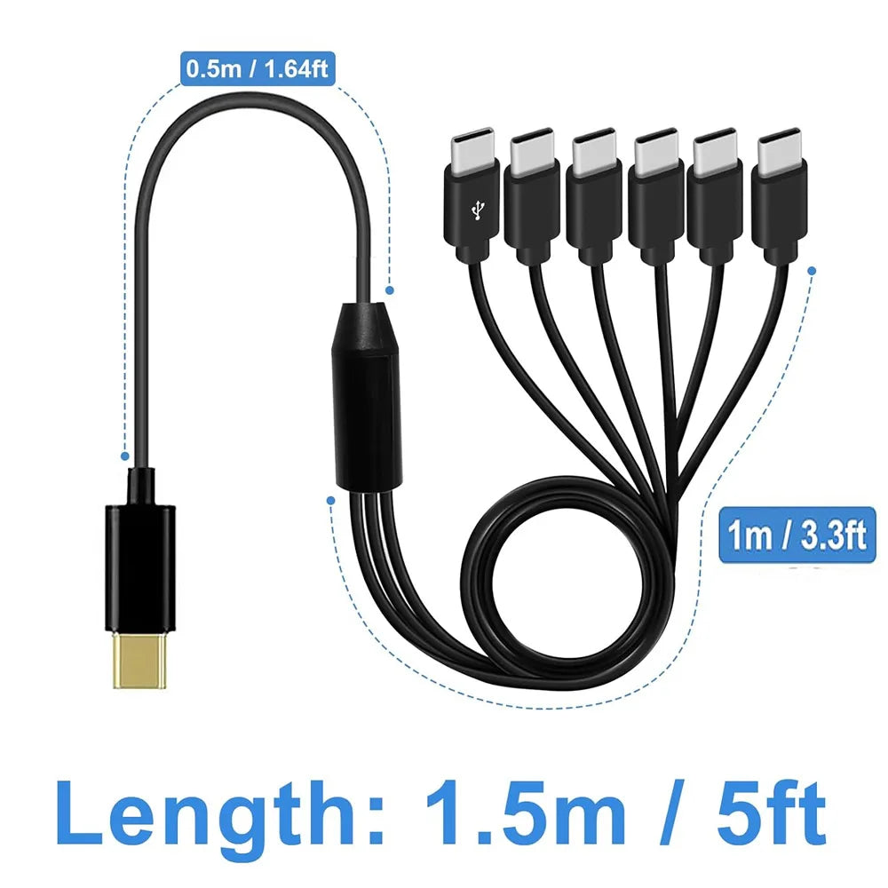 USB-C Splitter 1-in-6-Out Cable | Charge 6 Devices at Once