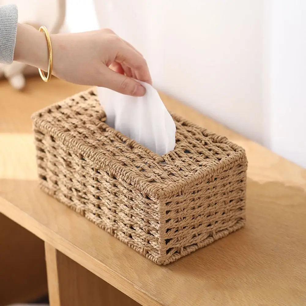 Rattan Woven Tissue Box – Vintage Home & Office Organizer
