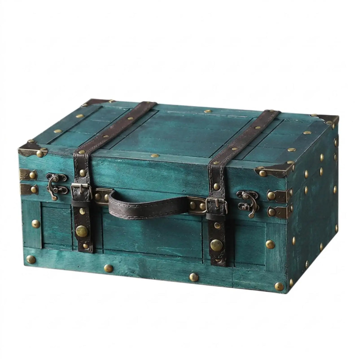 Vintage Ebony Wood Suitcase Box with Leather Handle