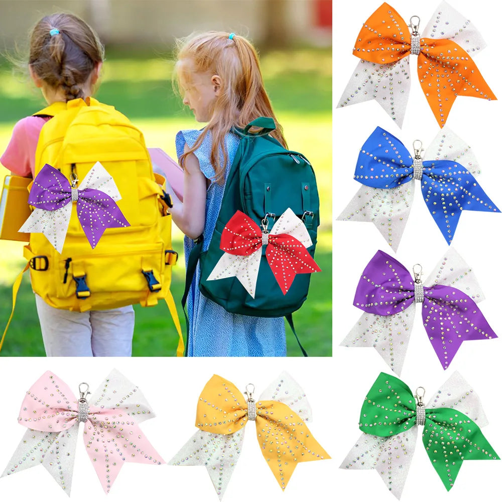 10-Pack 8" Glitter Rhinestone Cheer Bow Keychains – Bag Charms