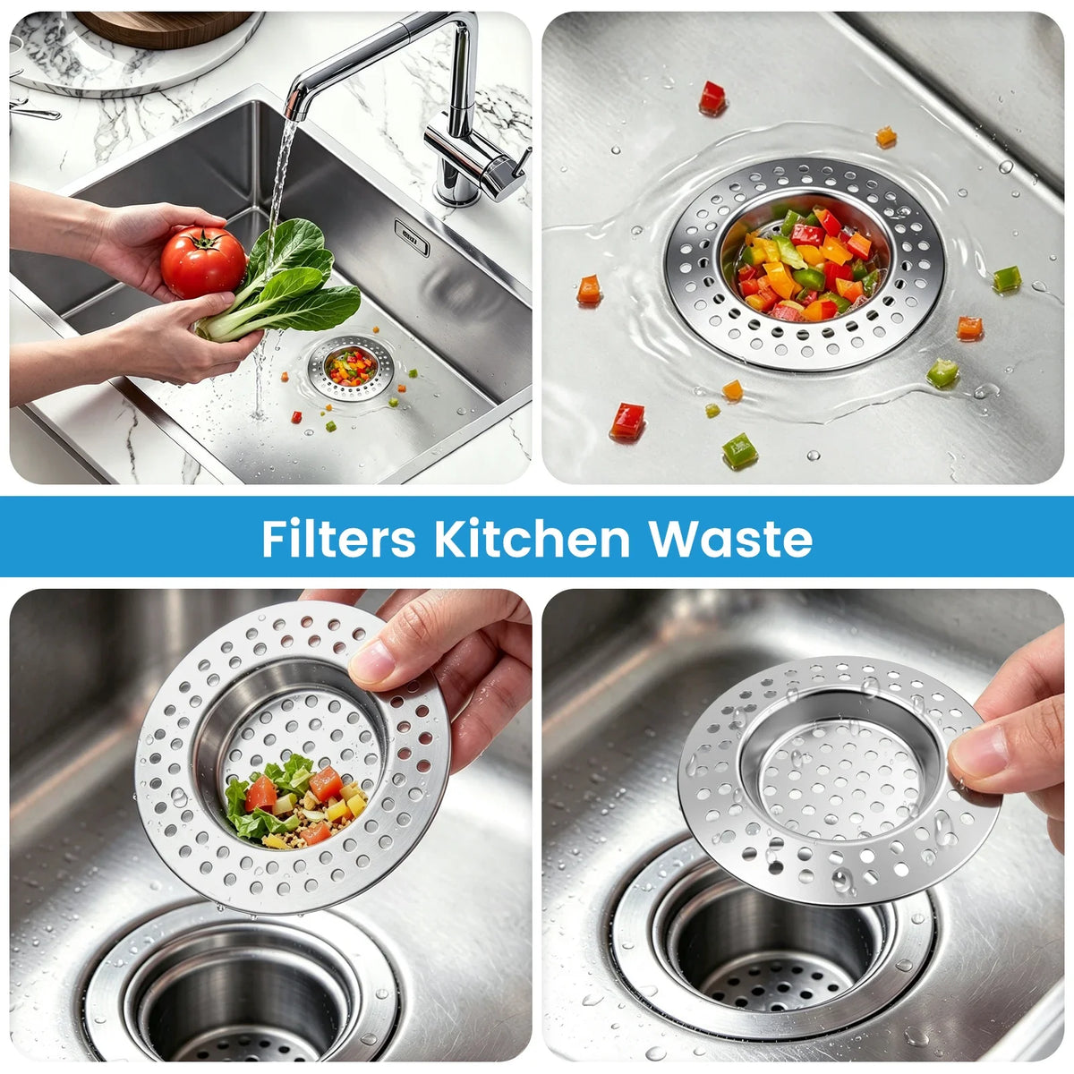 Stainless Steel Sink Strainer & Pop-Up Drain Filter Basket