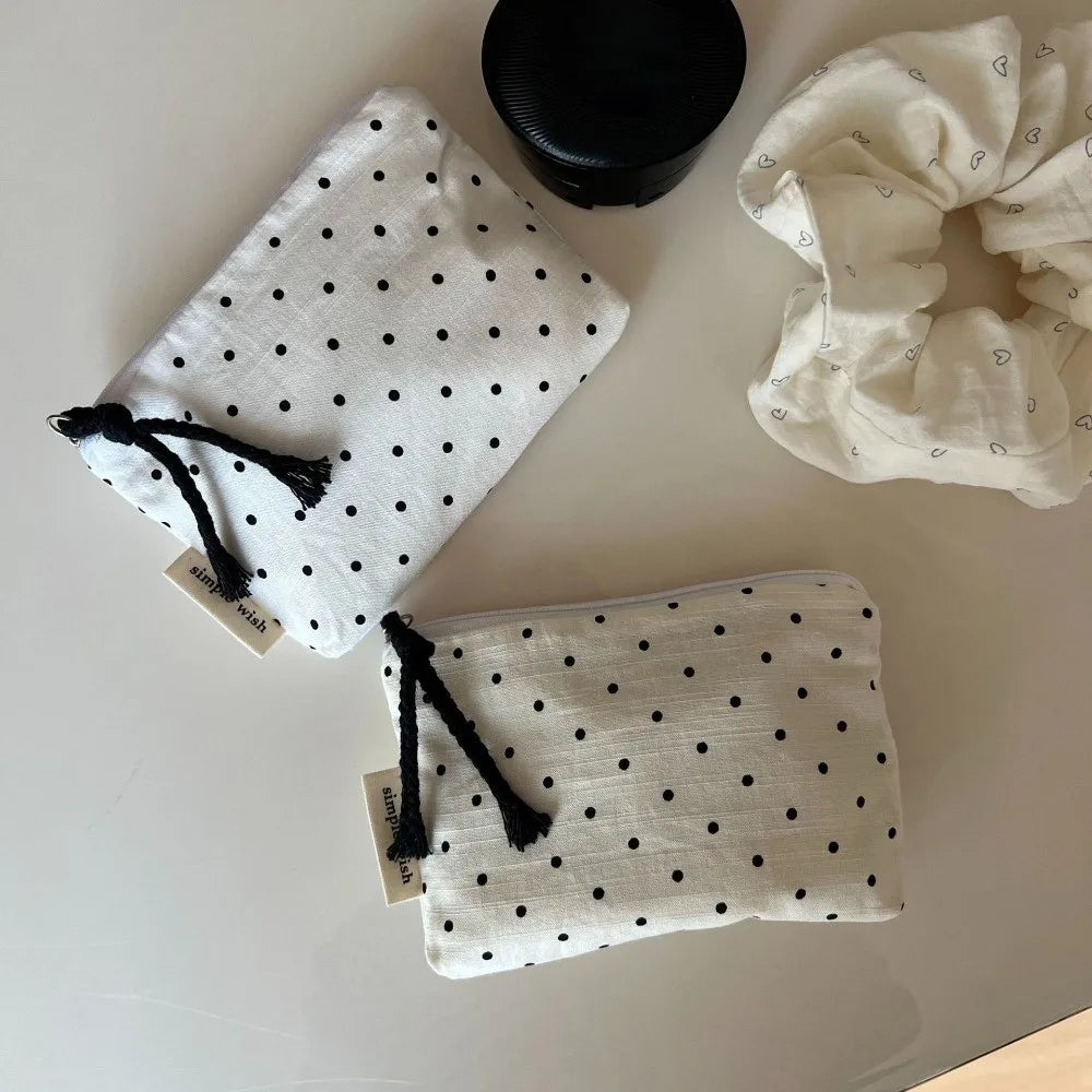 Cotton Canvas Mini Coin Purse – Striped & Polka Dot Pouch