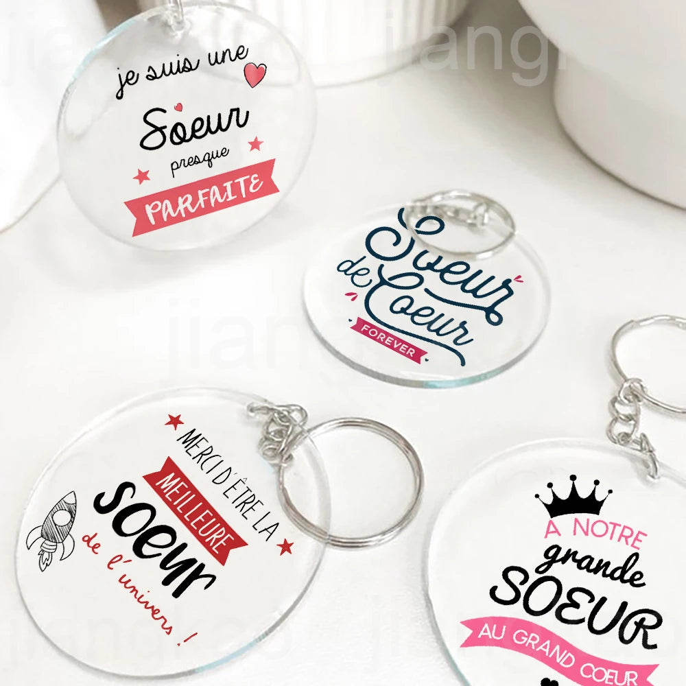 Acrylic Sister French Quote Keychain – Funny Birthday Gift
