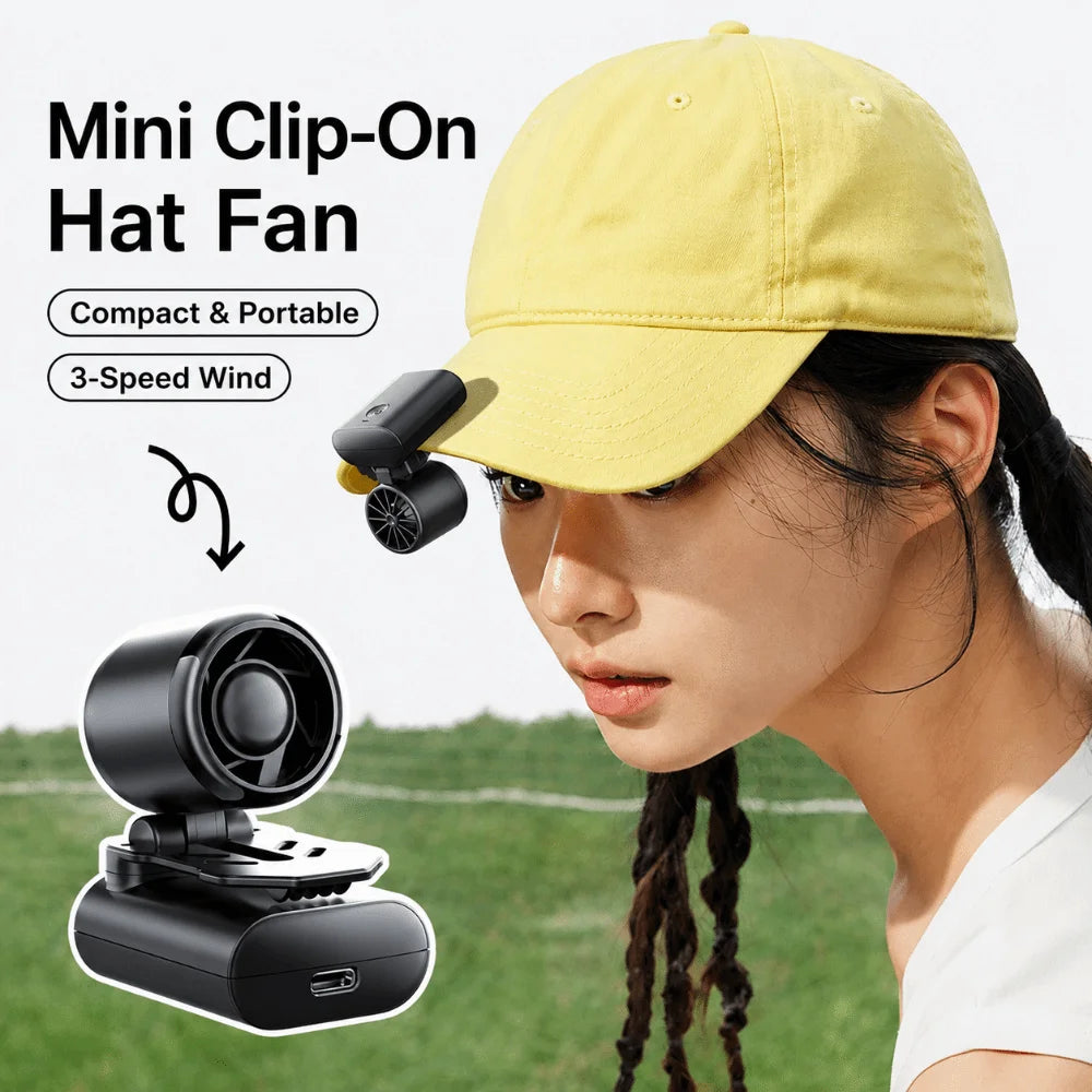 3-Speed Rechargeable Hat Clip Fan – Type-C Portable Mini Fan