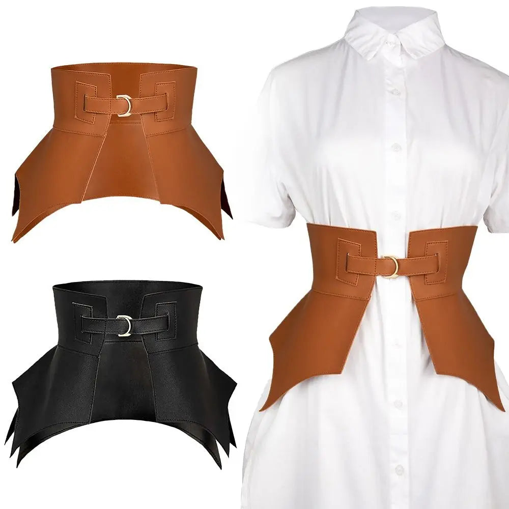 Women's Elastic Faux Leather Wide Corset Waist Belt Cummerbund