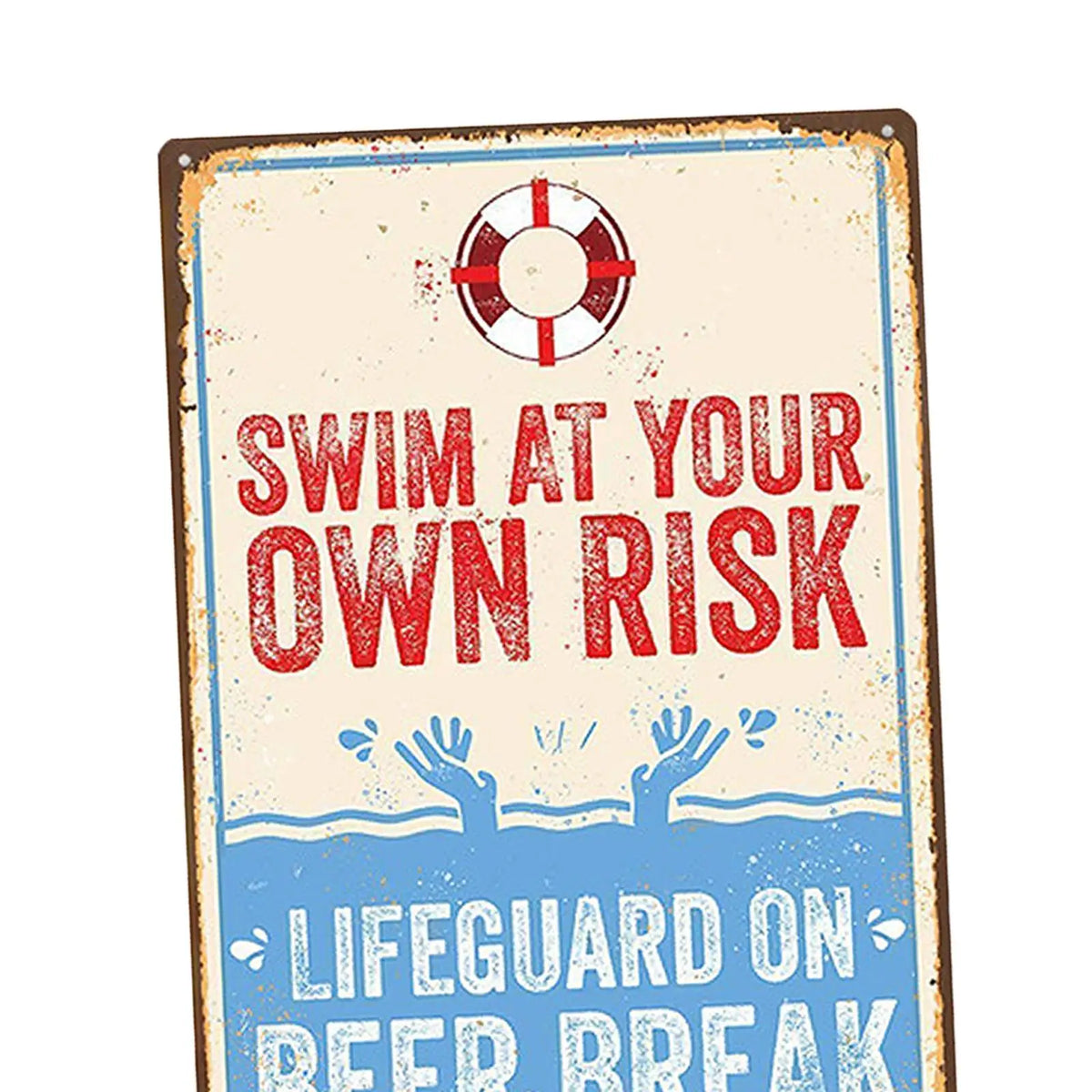 Vintage Metal Pool Sign – Swim at Your Own Risk Plaque 2-Pack