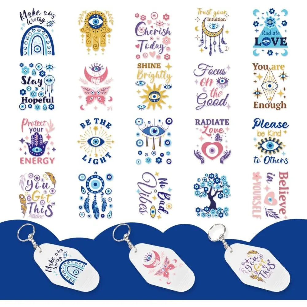 UV DTF Evil Eye Transfer Stickers – 10 Sheets, 100pcs Decals