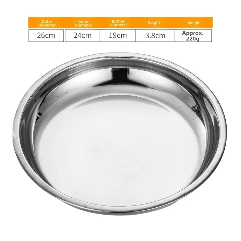 Stainless Steel Round Shallow Tray | Rustproof Camping Plate