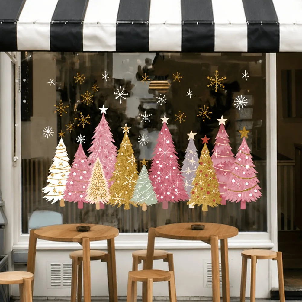 Christmas Tree Window Clings 3-Sheet PVC Snowflake Decals