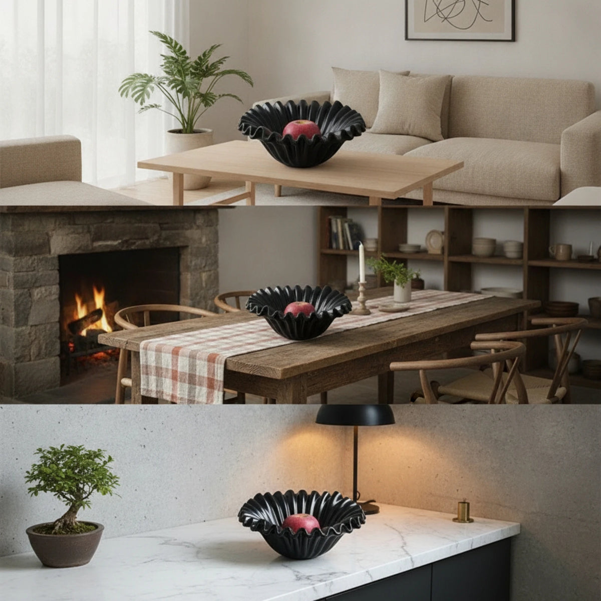 Ceramic Fluted Fruit Bowl with Wavy Rim | Elegant Centerpiece