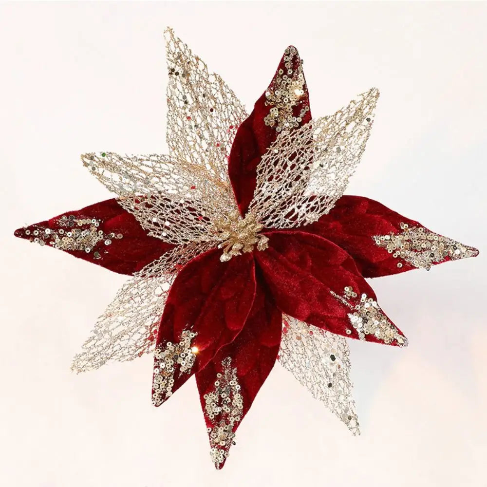 Glitter Poinsettia Artificial Christmas Flower 29cm | Festive