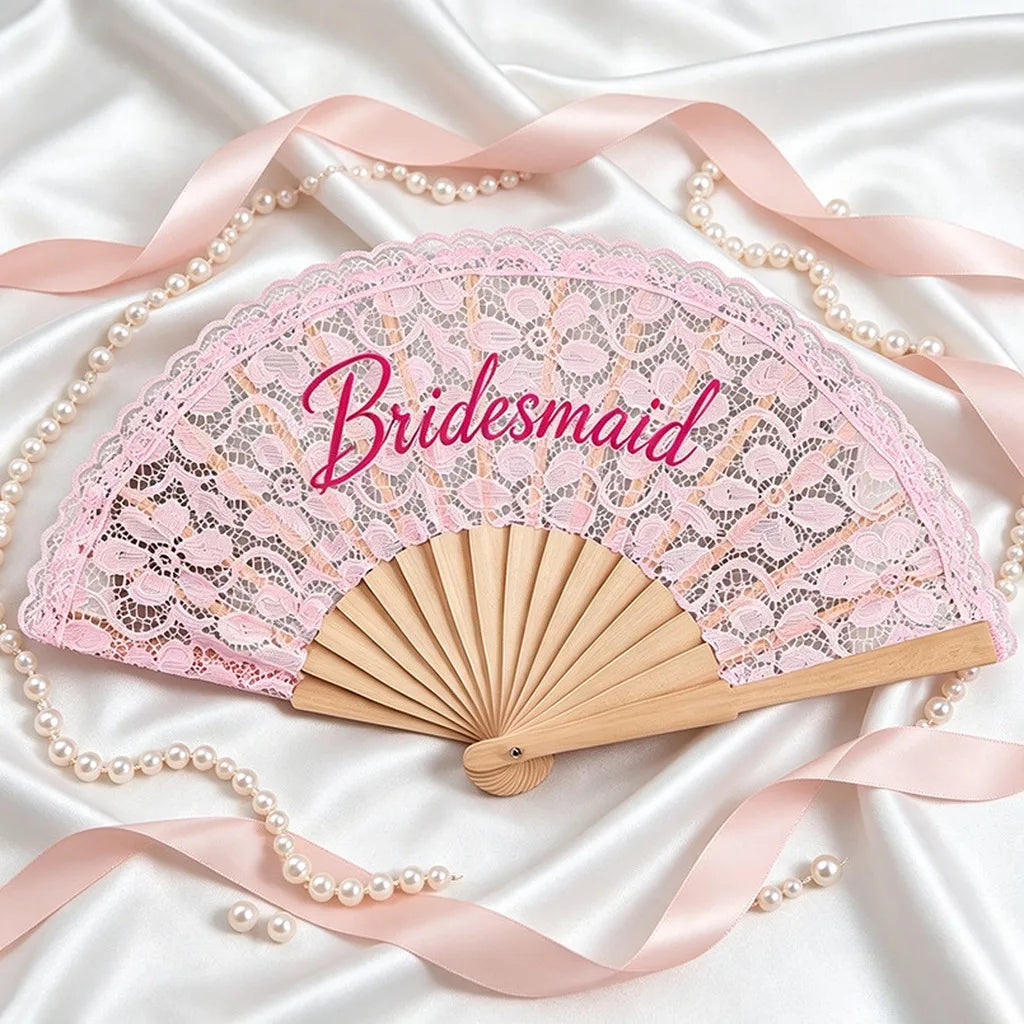 Wooden Lace Handheld Fan – Wedding & Bridal Shower Party