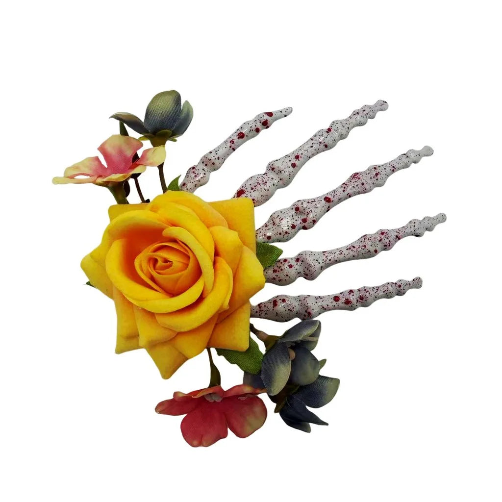 Skeleton Claw Rose Hair Clip – Gothic Halloween Headwear