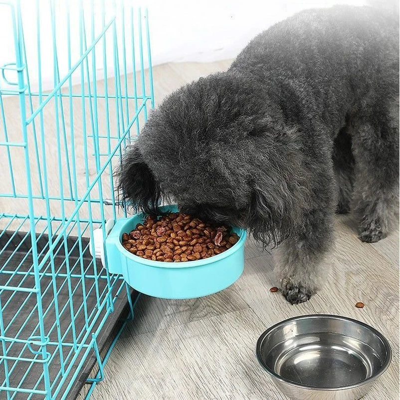 Stainless Steel Cage Hanging Pet Bowl – Anti-Tip Detachable