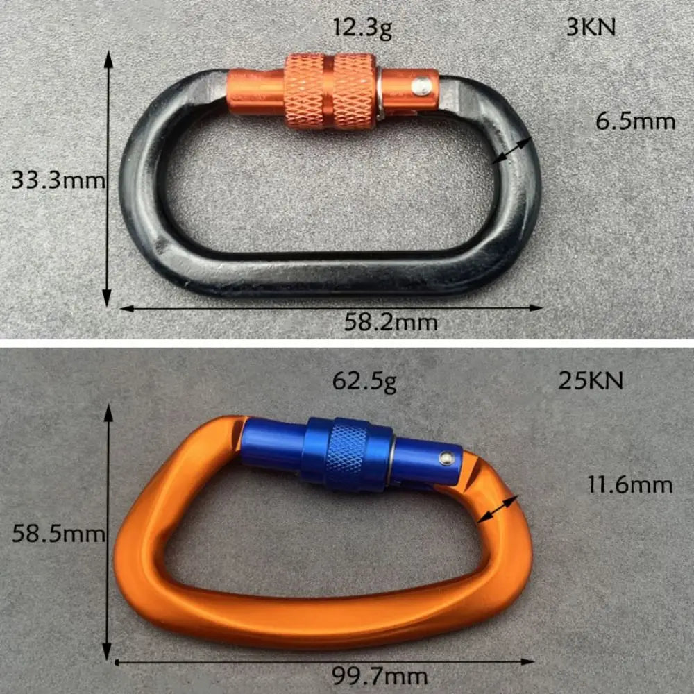 D-Shape Safety Carabiner 4KN/25KN Aluminum Lock – 3 Colors