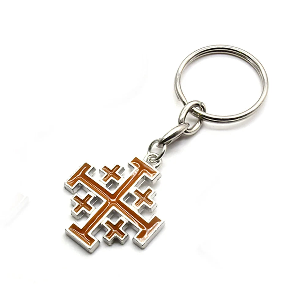 Jerusalem Cross Metal Keychain Pendant – Religious Key Ring