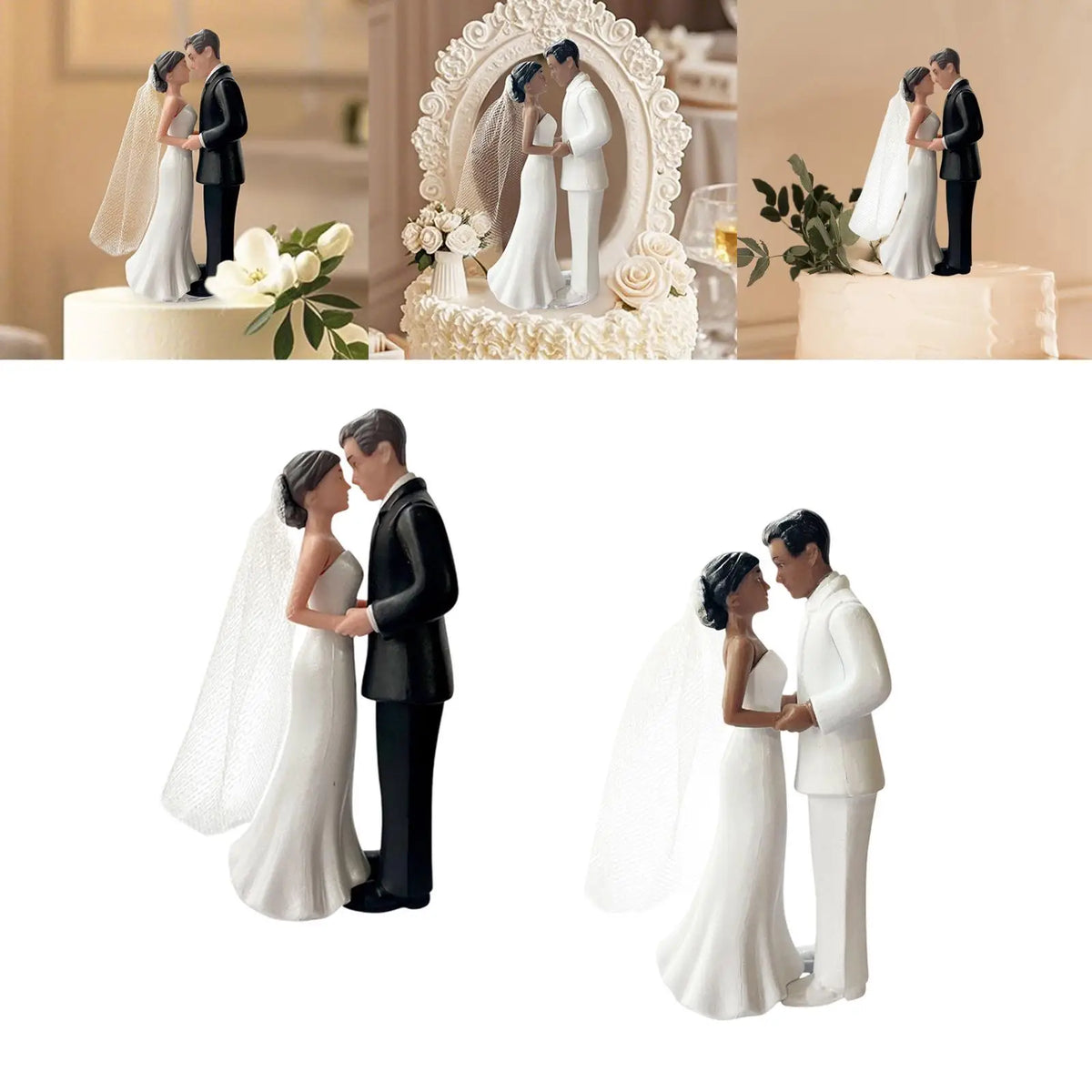 Wedding Cake Topper Bride & Groom Sculpture with White Veil