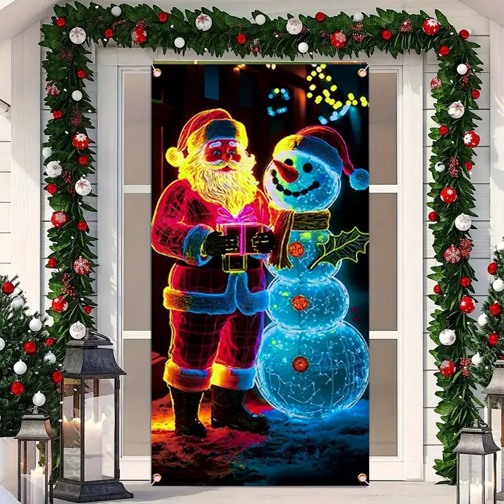 Neon Effect Christmas Tapestry Wall Hanging Banner 90x180cm